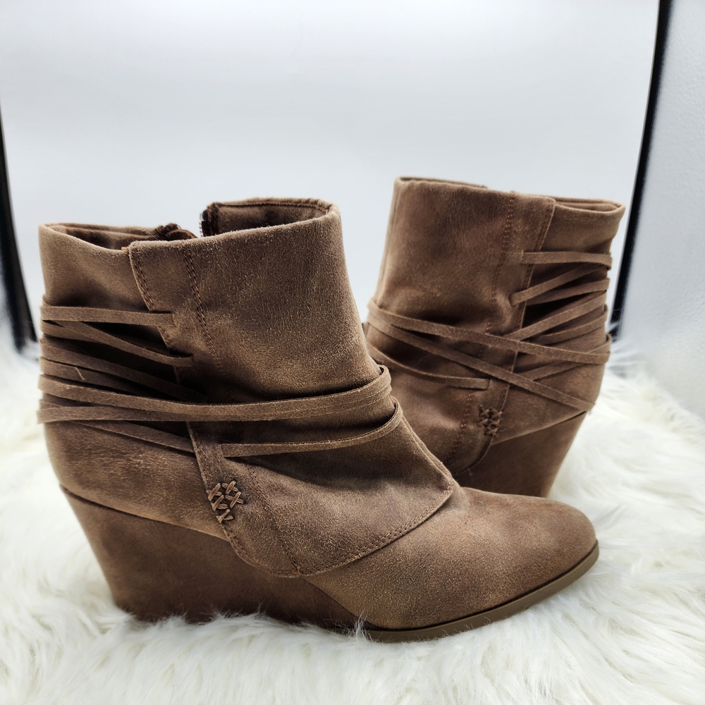 Brown Suede Wedge Ankle Boots Sz 10